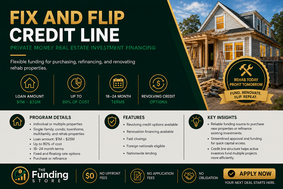 Real Estate Investment - Fix & Flip Credit Line (Rehab and Resale Properties)